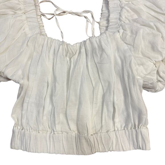 NEW FRAME Ruched Crop Puff Sleeve Blouse Blanc White - Picture 7 of 14